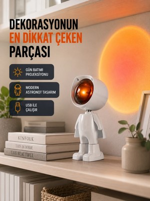 Marsilyan Gün Batımı Efekti Sunan Astronot LED Masa Lambası Yeni Nesil