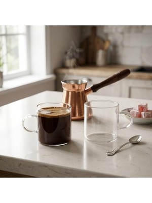 6'lı Borosilikat Cam Mini Kupa Seti - 130 ml Tek Cidarlı, Altlıksız Türk Kahvesi ve Espresso Fincanı Takımı