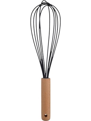 Ahşap Saplı Silikon Mutfak Hazırlık Çırpıcısı, Siyah, 27 Cm, 1 Adet