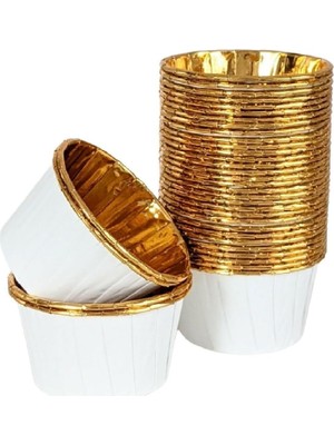 25'li Beyaz Gold Muffin Kek Kalıbı, Kek Kapsülü Cupcake Kalıbı, Airfryer Uyumlu