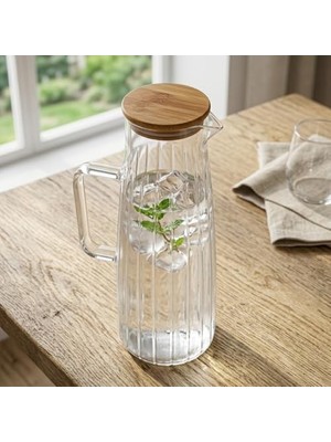 Bambu Kapaklı Borosilikat Cam Yağdanlık ve Sürahi | 1000ML (11X26CM) Çok Amaçlı Içecek ve Sıvı Gıda Saklama