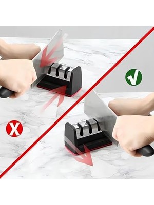 Kanji 3 Fonksiyonlu Paslanmaz Çelik Bıçak Bileyici – Elmas, Tungsten ve Seramik Bileme – Şef, Mutfak, Meyve, Çakı ve Av Bıçakları Için Ergonomik Bileme Aleti