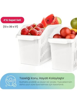 Hobby Life Orgamix 4’lü Dar Buzdolabı ve Dolap Içi Düzenleyici Set – Hava Alan Kanallı, Sebze ve Meyve Sepeti