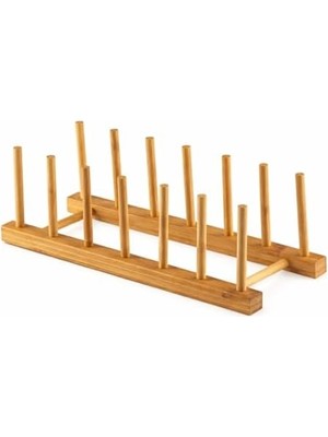 Bambu Tabaklık Kurutmalık – Ahşap Tabak Düzenleyici Stand, Katlanabilir Bulaşıklık, Tabak Kapak Bardak Organizer (Doğal Bambu)