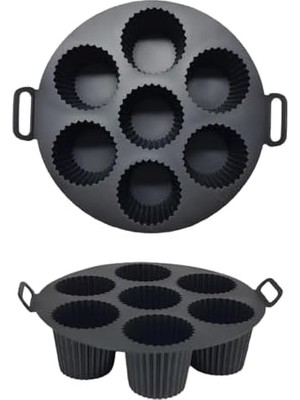 Airfryer Silikon Kek Pişirme Kalıbı 7 Bölmeli, Silikon Cupcake Kek Pişirme Kabı Air Fryer Muffin Fırın Kalıbı (1 Adet Siyah - 20 Cm)