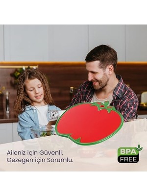 Hobby Life Meyve Şekilli Kesim Panosu ve Sunum Tabağı – Domates ve Limon Tasarımlı, Su Taşmasını Önleyen Kenarlı Doğrama Tahtası (Domates)