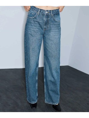 İpekyol Hotfix Baskılı Wide Leg Jean Pantolon IW6260018028165