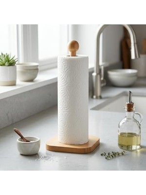 %100 Doğal Bambu Kare Kağıt Havluluk - Minimalist Dik Ahşap Havlu Standı (12X28 Cm, 1 Adet)