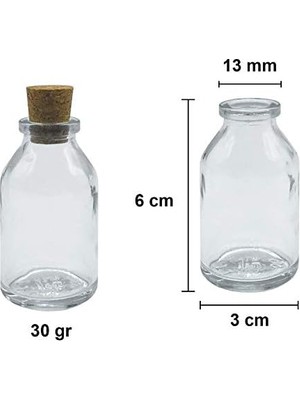 Şeffaf 25 ml / 25 cc Mantar Tıpalı Boş Cam Şişe 12 Adet