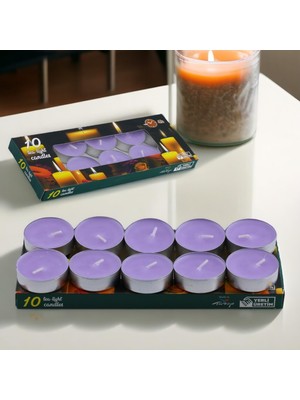 Astraltech Tealight Mum 10X10 gr Dekoratif Mumu Kandil Hediyelik Fitilli Mumluk Şamdan Lila Renk Kokusuz