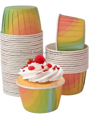 50'li Gökkuşağı Muffin Kek Kalıbı, Kek Kapsülü Cupcake Kalıbı, Airfryer Uyumlu