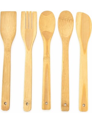 5 Parça Bambu Mutfak Kaşık Seti –%100 Doğal, Çizilmeye Karşı Korumalı, Isıya Dayanıklı, Hafif, Ergonomik, Tencere ve Tavalar ile Uyumlu, Sağlıklı ve Çevre Dostu Premium Set