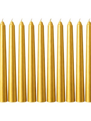 Astraltech Gold Renk Ince Şamdan Mum Seti,25 cm Uzunluk,10’lu Paket, Dekoratif Taper, Şık Masa, Davet ve Özel