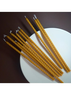Astraltech Petekoğlu Balmumu Mum (10 Adet Sarı) 24CM Burgulu Dilek Mumu Doğal Petek Ince Uzun Parti Nişan Ritü