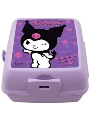 Wiggle Kuromi Temalı Lisanslı 4 Bölmeli Plastik Çocuk Beslenme Kutusu - Yemek Saklama Kabı Kaşık ve Çatallı (Lila-2)