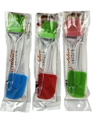 Silikon Spatula ve Yumurta Fırçası Ikili Mutfak Seti - Isıya Dayanıklı  Saplı Hazırlık Seti - Pasta, Kek ve Soslama Set (1 Adet Ikili Set - Karışık Renk)