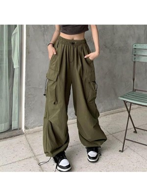 Touz Moda Day Light Yeşil Tactical Paraşüt Kumaş Kargo Cepli Oversize Unisex Pantolon