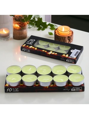 Astraltech Tealight Mum 10X10 gr Dekoratif Mumu Kandil Hediyelik Fitilli Mumluk Şamdan Krem Renk Kokusuz