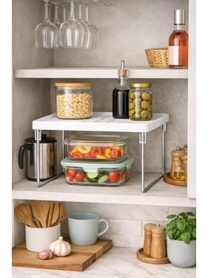 Dolap ve Mutfak Tezgahı Için Raf Düzenleyici, Buzdolabı Uyumlu Yükseltici Organizer, Metal Ayaklı Ek Raf, Çok Amaçlı Raf Düzenleyici Stand, Dolap, Tezgah ve Buzdolabı Için Uygun