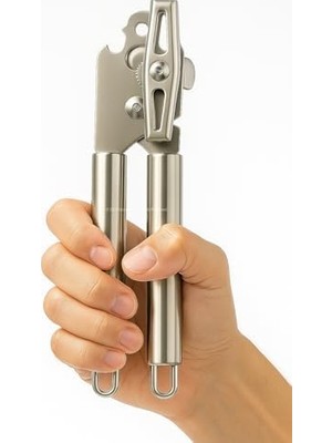 Profesyonel Konserve Açacağı Paslanmaz Çelik Döner Mekanizmalı Ergonomik Tasarımlı Kolay Konserve Açıcı, Güvenli Kesim Yapan Entegre Gazoz Açacaklı Mutfak Aparatı