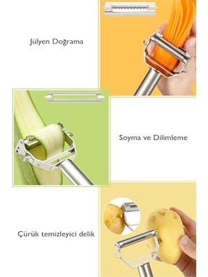 Çok Fonksiyonlu Sebze Meyve Soyacağı, Paslanmaz Çelik Jülyen Doğrayıcı, Salatalık Havuç Elma Soyma Aleti Çok Amaçlı Jülyen Soyucu Meyve Sebze Soyacak Salatalık Kabak Havuç Elma Çift Foksiyonlu