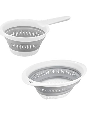 Katlanabilir Süzgeç Seti, 40 cm Yuvarlak ve 30,5 x 14 cm Saplı, Bpa Içermeyen, Beyaz ve Gri, 2'li