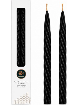 Astraltech Petekoğlu Siyah Balmumu Mum (Beeswax Candle) 2 Adet 27.5 cm Kalın Burgulu Şamdan Mumu Modern Dekora