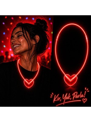 Renas Store Mey Ithalat® Neon Işıklı Fosforlu Kalp Parti Kolyesi Kırmızı Renk