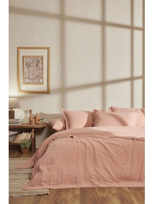 Özdilek Müslin -Sofia Pudra- Lastikli Çarşaflı Battal Çift Kişilik (King Size) Nevresim Takımı