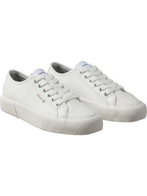 Calvin Klein Kadın / Kız Beyaz Calvin Klein Vulc Lace Up Low Lth, 0k4 Beyaz Kadın Spor Ayakkabı