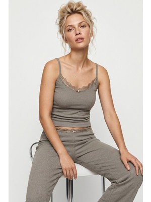 Siyah İnci Bürümcük-Krınkıl Ip Askılı Pijama Takım 8059