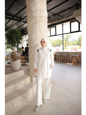 MİMİ LUXURY WEAR Kadın Fermuarlı ve Şerit Detaylı Tesettür Eşofman Takımı - Ikili Spor Takım  3003