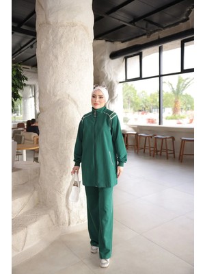 MİMİ LUXURY WEAR Kadın Fermuarlı ve Şerit Detaylı Tesettür Eşofman Takımı - Ikili Spor Takım  3003