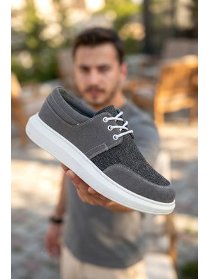 Zerenyus ZRK-X042 Premium Kalın Taban Bağcıklı Gri Günlük Casual Erkek Spor Ayakkabı