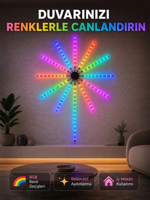 Renas Store Mey Ithalat® Rgb Fireworks LED Duvar Aydınlatması Telefon Kontrollü Dekoratif Ortam Işığı