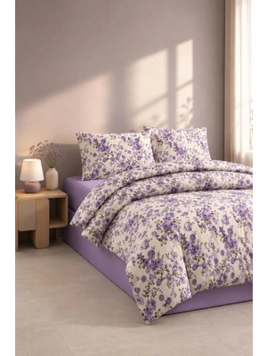 Bella Home Çift Kişilik Çiçekli Nevresim Takımı | Pamuklu | Elite - Lüks | Lila | 4 Parça | 70% Pamuk 30% Polyester | 200 cm x 220 cm