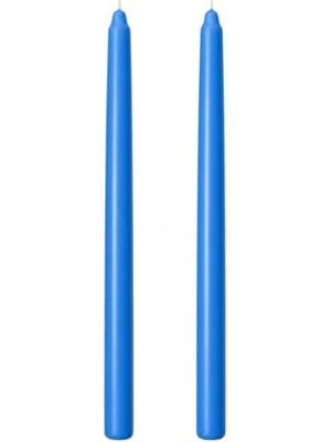 2’li Açık Mavi Metalik Şamdan Mum Seti 25 cm – Dekoratif Ince Şamdan Mum, Kokusuz Parafin WAX,%100 Pamuk Fitil, El Döküm, Uzun Süre Yanma (~10 Saat), Şık Sofra, Davet, Nişan, Düğün