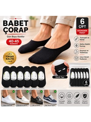 Erka Yüksek Kalite 6'lı Erkek Siyah Babet Çorap 40-45 Numara Pamuklu Görünmez Sneaker Çorabı Günlük Kullanım