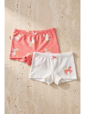 Katia & Bony Kız Çocuk 2'li Paket Unicorn Boxer Ekru/Pembe