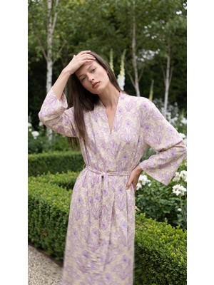 Minteks Alvora Bloom Uzun Bol Kimono Yaka Sabahlık