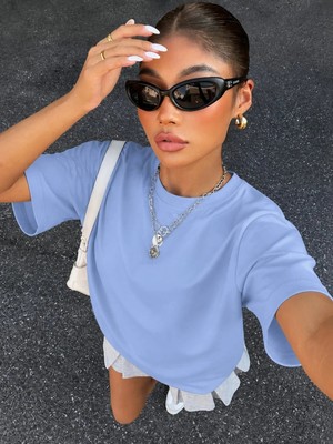 Mügerella %100 Pamuk Oversize Kalıp Bisiklet Yaka T-Shirt / Tişört
