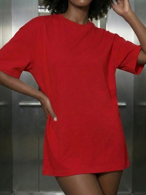 Mügerella %100 Pamuk Oversize Kalıp Bisiklet Yaka T-Shirt / Tişört