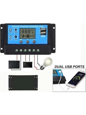 Solar Panel Akü Şarj Cihazı 10A 12/24V