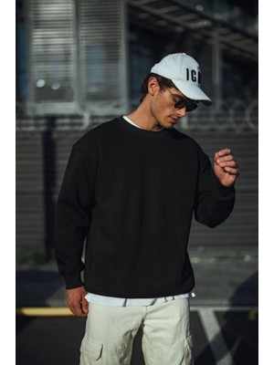 Adisia Kışlık Bisiklet Yaka Üç Iplik Basic Sweatshirt - Siyah