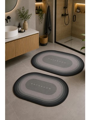 Zeta Halı Digital Baskı Yıkanabilir Kaymaz Taban 2li Banyo Paspas Takımı 40X60 60X100