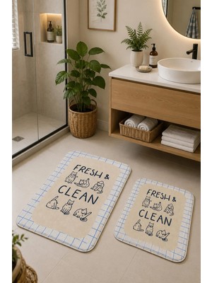 Zeta Halı Digital Baskı Yıkanabilir Kaymaz Taban 2li Banyo Paspas Takımı 40X60 60X100