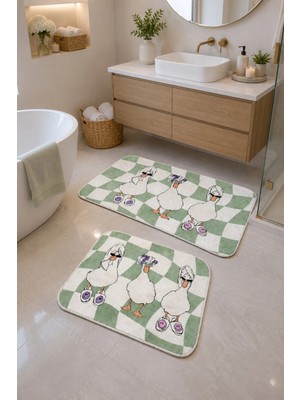 Zeta Halı Digital Baskı Yıkanabilir Kaymaz Taban 2li Banyo Paspas Takımı 40X60 60X100