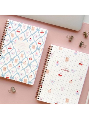 Paperora A5 Spiralli Karton Kapak 2’li Set Çizgili Okul Defteri 80 Yaprak, Ders Programlı Mavi Ayıcık