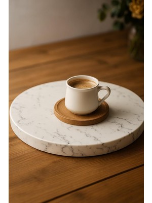 Meks Handcrafted White Marble Round Serving Board – Stone Cheeseboard, Elegant Charcuterie Platt