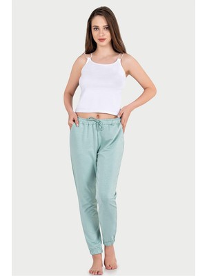 Obje Kadın Su Yeşili Slimfit Büzgü Paça Eşofman Altı